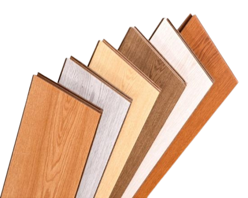 Tablas de pisos laminados de diferentes colores en abanico